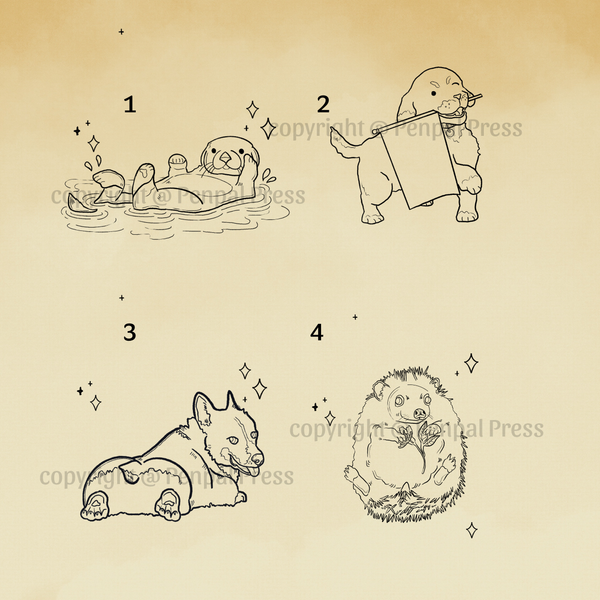 Illustrations of animals in various poses on a beige background with 'Penpal Press' branding.