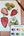 Colorful illustration of strawberries and a flower on a wooden surface with a paint palette.